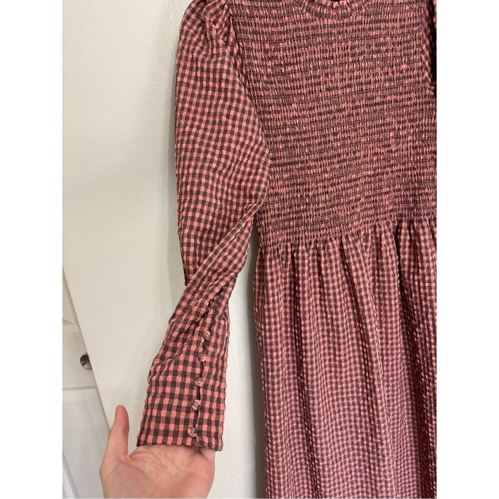 Scotch & Soda Smocked Seersucker Gingham Cottagecore Midi Dress - Size M - Picture 5 of 9